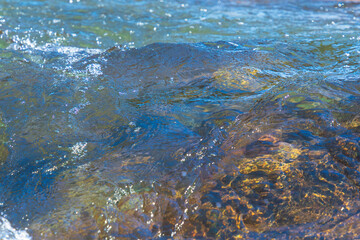 初夏の日差しに輝く清流の流れのアップ119