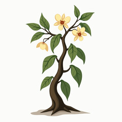 Obraz premium Illustration of a stylized tree with yellow flowers and green leaves on a white background
