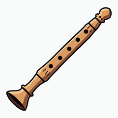 Naklejka premium Cartoon Illustration of a Wooden Recorder Musical Instrument with Black Outlines and Holes for Playing Music