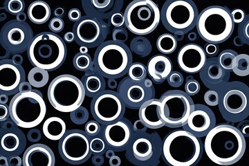 Abstract background of overlapping circles in shades of blue and white on a dark background