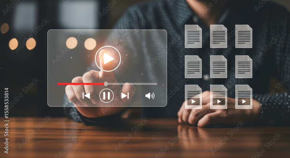Poster video player interface multimedia content online streaming digital media play button pause icon file