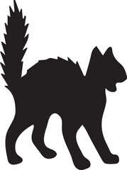 Silhouetted Black Cat with Arched Back and Bushy Tail in a Halloween Inspired and Traditional Style