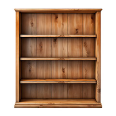Empty wooden bookshelf isolated on a transparent background