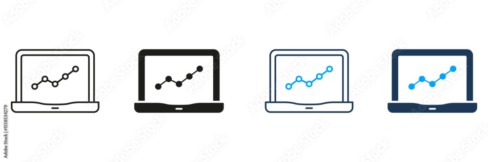 Poster laptop with graph line and solid icon set. data analysis, business growth, and performance tracking 