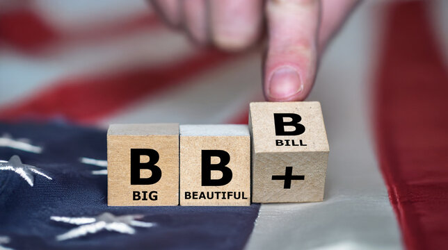 Cubes form the expression BB+ and BBB (Big Beautiful Bill). Symbol for the 'big beautiful bill' law and the credit rating of the united states. 