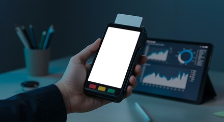 Contactless payment on a modern card reader with blank display for customization