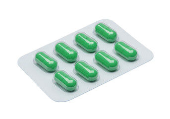 Isolated Blister Pack of Green Capsules