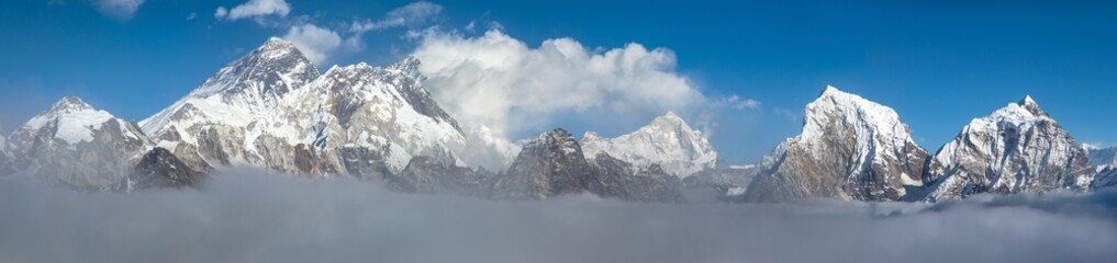 Mount Everest Mt Lhotse and Makalu peak from Renjo pass