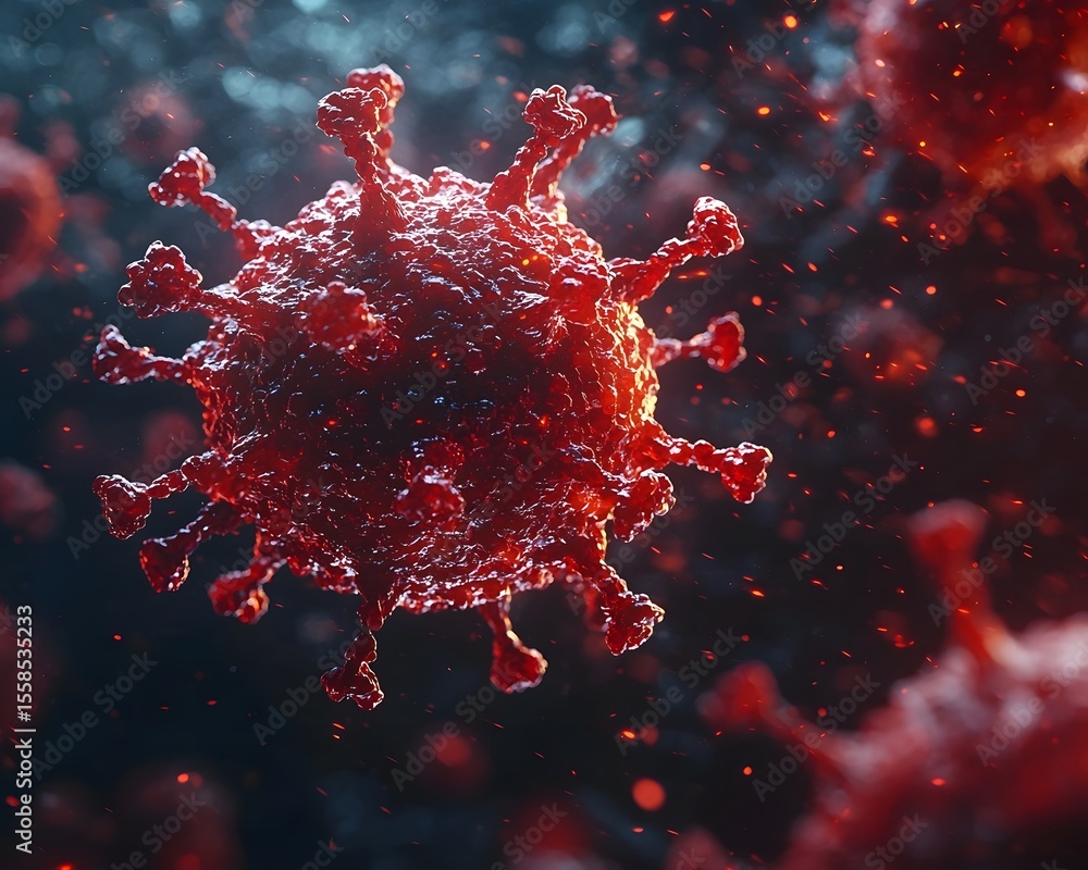 Aufkleber ominous red virus with dynamic appendages evolving at an unnatural pace