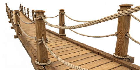 3 D render of a wooden rope bridge with multiple angles and a textured background isolated on a transparent background