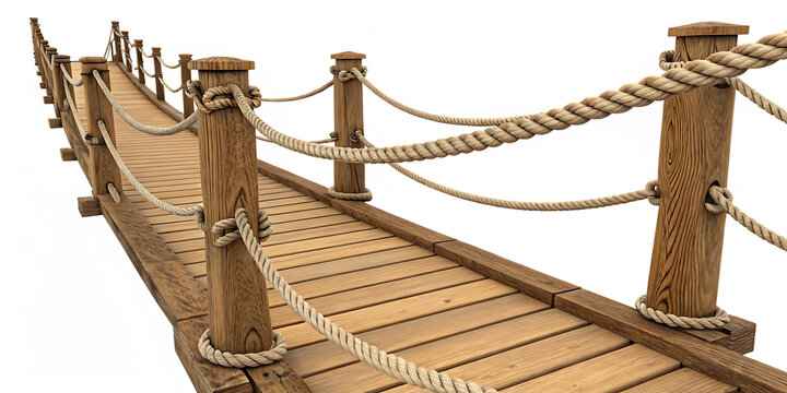 Fototapeta 3 D render of a wooden rope bridge with multiple angles and a textured background isolated on a transparent background