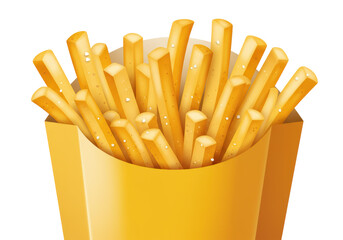 Isolated Golden French Fries in Yellow Paper Container