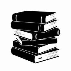 This high-quality EPS vector graphic features a minimalist black silhouette stack of five books with varying sizes, visible spines, and pages, emphasizing knowledge, education, and clean design.