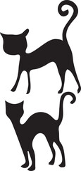 Silhouette of Spooky Black Cats Prowling with Arched Backs and Curled Tails, Perfect for Halloween Decorations or Eerie Themed Crafts