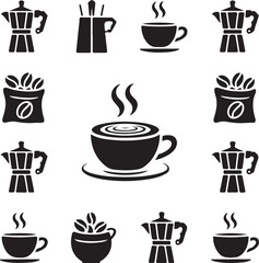 Coffee cup icon collection - vector silhouette and illustration