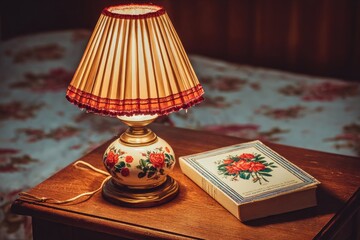 Vintage bedside lamp with floral book
