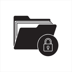 Obraz premium Black and white icon representing a locked folder with a padlock symbol