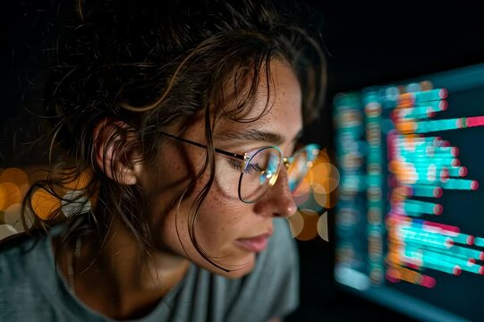 Woman coding software developer programmer developer coding computer glasses developer