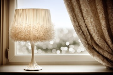 Cream lamp on windowsill, soft light