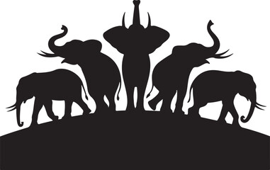 Set of vector ,elephants black silhouettes isolated on a white background
