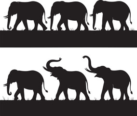 Fototapeta premium Set of vector ,elephants black silhouettes isolated on a white background