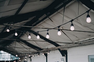 String lights strung across a metal roof