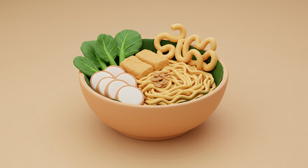 Delicious 3D Render of Asian Noodle Soup in a Bowl