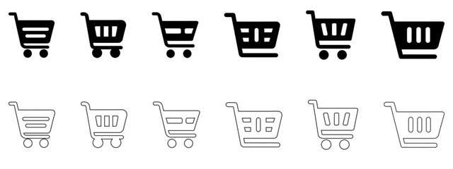 shopping cart icon set, shopping basket trolley vector illustration