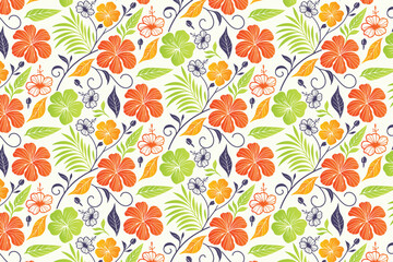 Obraz premium seamless rose and cotton motif pattern with artistic line art for gift wrap, fashion textiles, and stylish household products