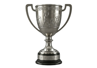 Isolated Antique Silver Trophy with Engraved Figures Celebrating Victory