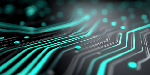 circuit board close-up glowing pathways.