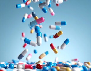 Colorful pills falling