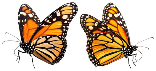 Naklejka premium PNG Vibrant monarch butterflies in flight, element set on transparent background