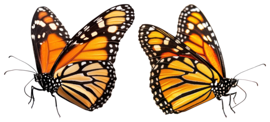 PNG Vibrant monarch butterflies in flight, element set on transparent background