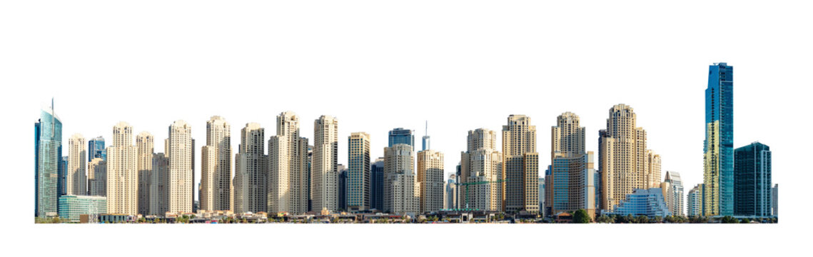 Urban skyscrapers lined up in a modern cityscape. Isolated skyline - Powered by Adobe