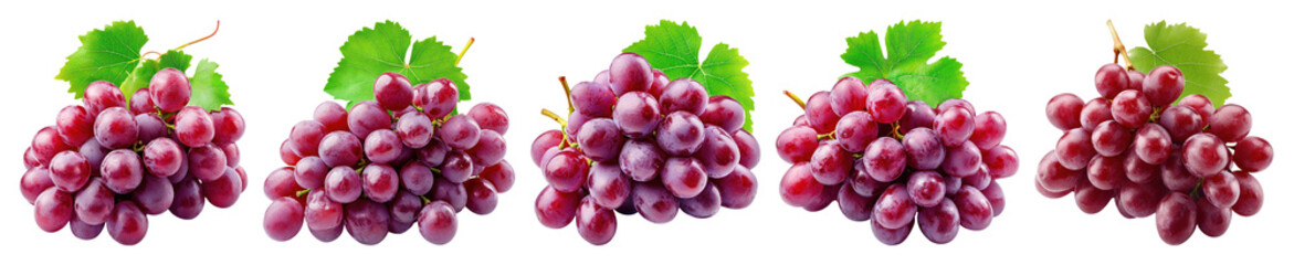 Fototapeta premium PNG Fresh juicy grapes on vine, element set on transparent background