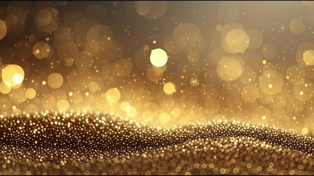 golden glitter and sprinkles animation with yellow christmas lights as a background for a festival or a party. beautiful effect bokeh and raining particles