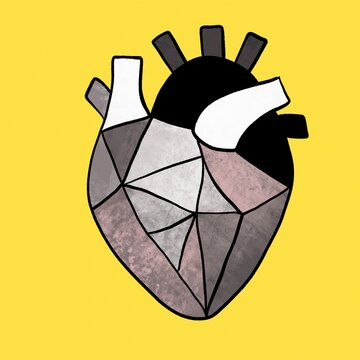 artistic geometric heart illustration on yellow