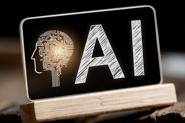 Small black sign with AI graphic