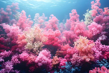 Fototapeta premium Vibrant Underwater Coral Landscape: Marine Ecosystem and Ocean Beauty for Nature Posters