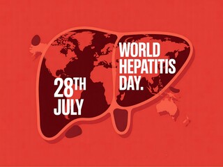World hepatitis day poster with liver shape and world map on a red background theme