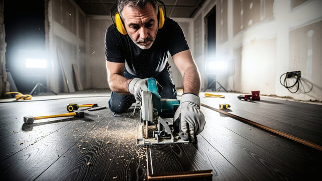 Pose de Parquet: D&eacute;coupe du Bois sur un Chantier
