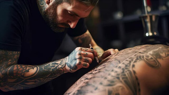 Crafting Living Art: The Intense Precision and Patience Behind an Ornate Full-Back Tattoo Creation.