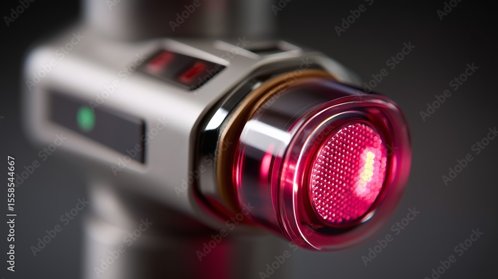Poster cosmetic procedures. close-up of a device featuring a red light and control buttons.