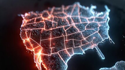 Futuristic glowing map of the United States with city connections network - Powered by Adobe
