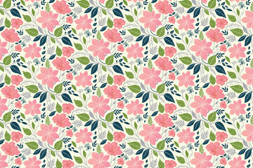 floral repeat layout featuring outlined leaf arrangements and cotton flower heads in seamless design for kitchen accessories and table top

