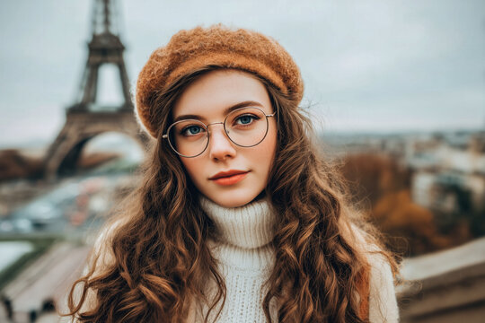 Woman in stylish outfit near iconic landmark