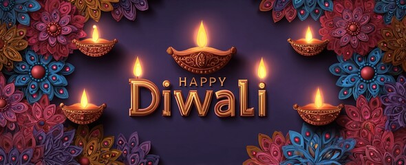 Happy Diwali. Deepavali or Dipavali. Indian festival of lights. Set of vector illustrations and lettering. Holiday background for branding, card, banner, cover, flyer or poster. High quality