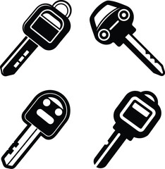 car key silhouette  set, black vector illustration, white background graphic