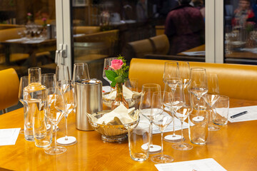 Sommeliers preparing wine glasses for tasting session